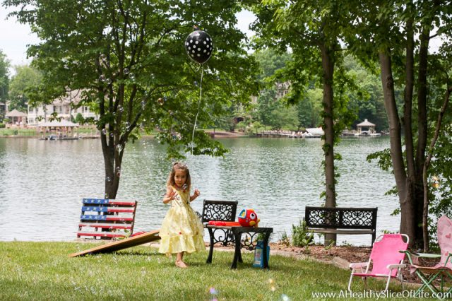 birthday girl with bubbles